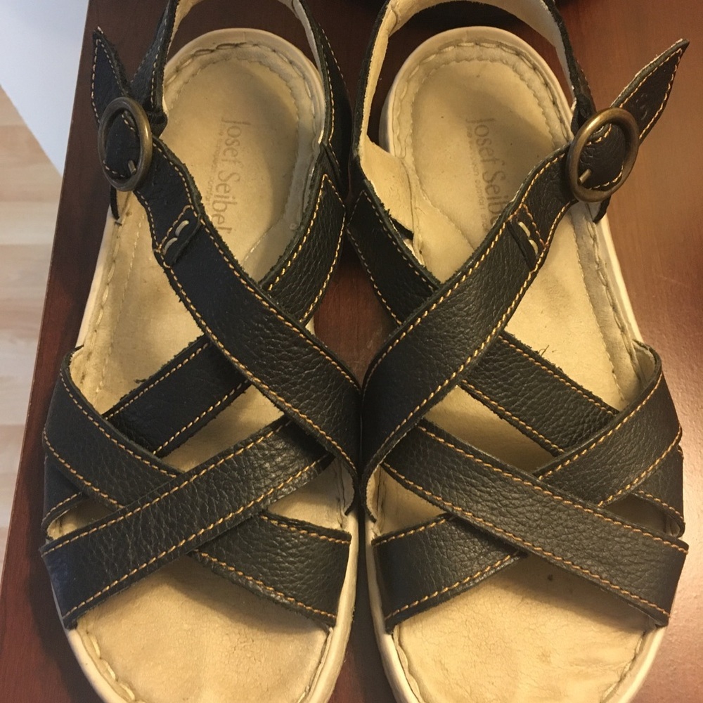 Josef Seibel Black and Tan Sandals, leather, size 8